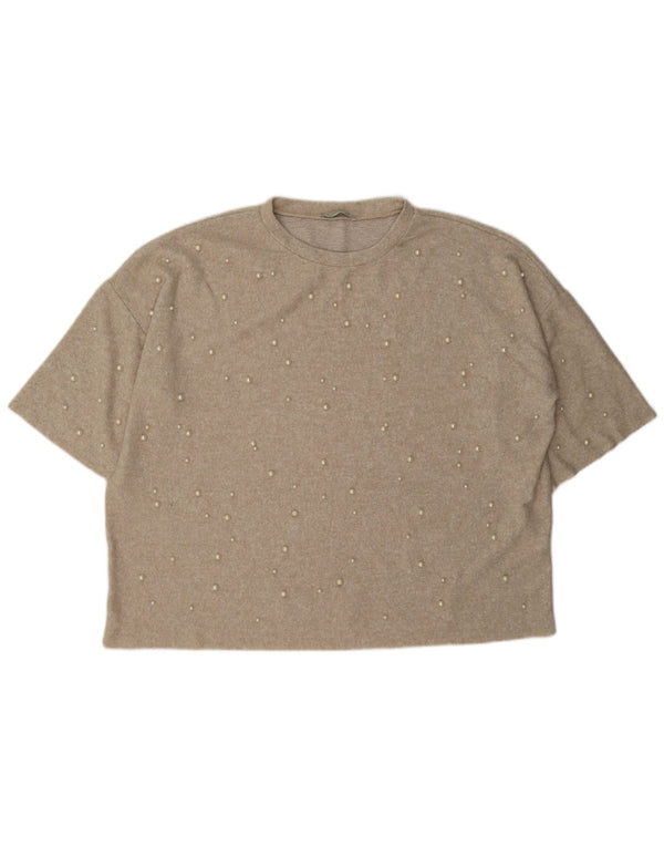 Женская футболка оверсайз Zara Top UK 16, большая, бежевая в крапинку