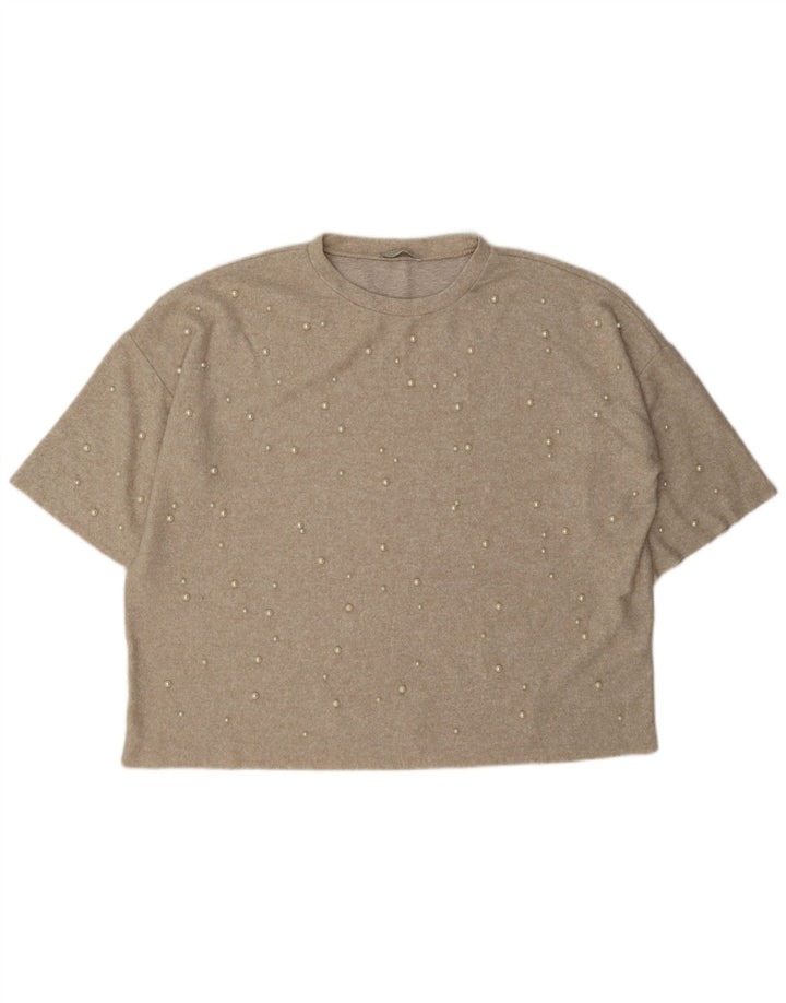 Женская футболка оверсайз Zara Top UK 16, большая, бежевая в крапинку
