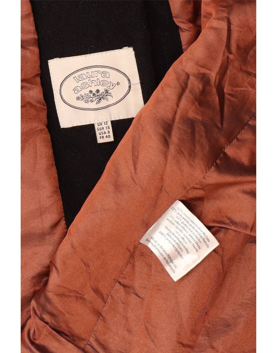 LAURA ASHLEY Женское пальто UK 12 Среднее черное шерстяное