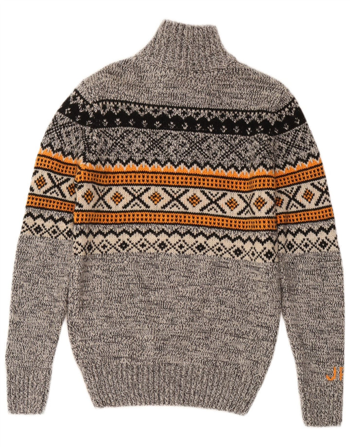 Мужской свитер Superdry с воротником на молнии, маленький серый, акриловый, с жаккардовым узором