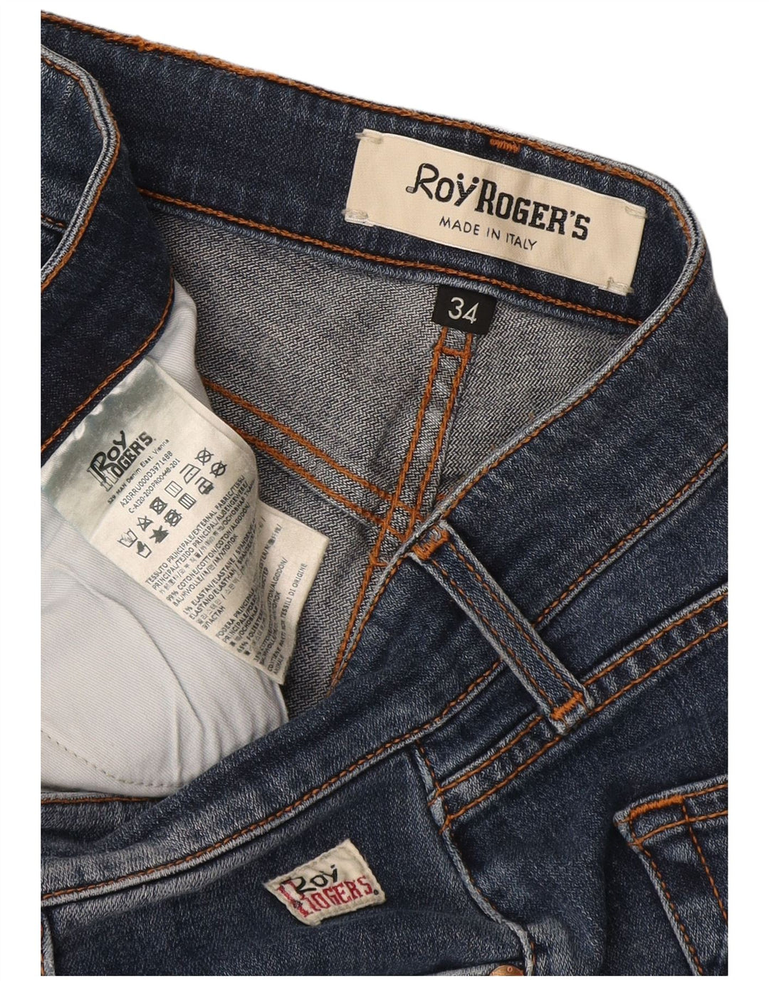 Мужские потертые узкие джинсы Roy Rogers W34 L29, синий хлопок