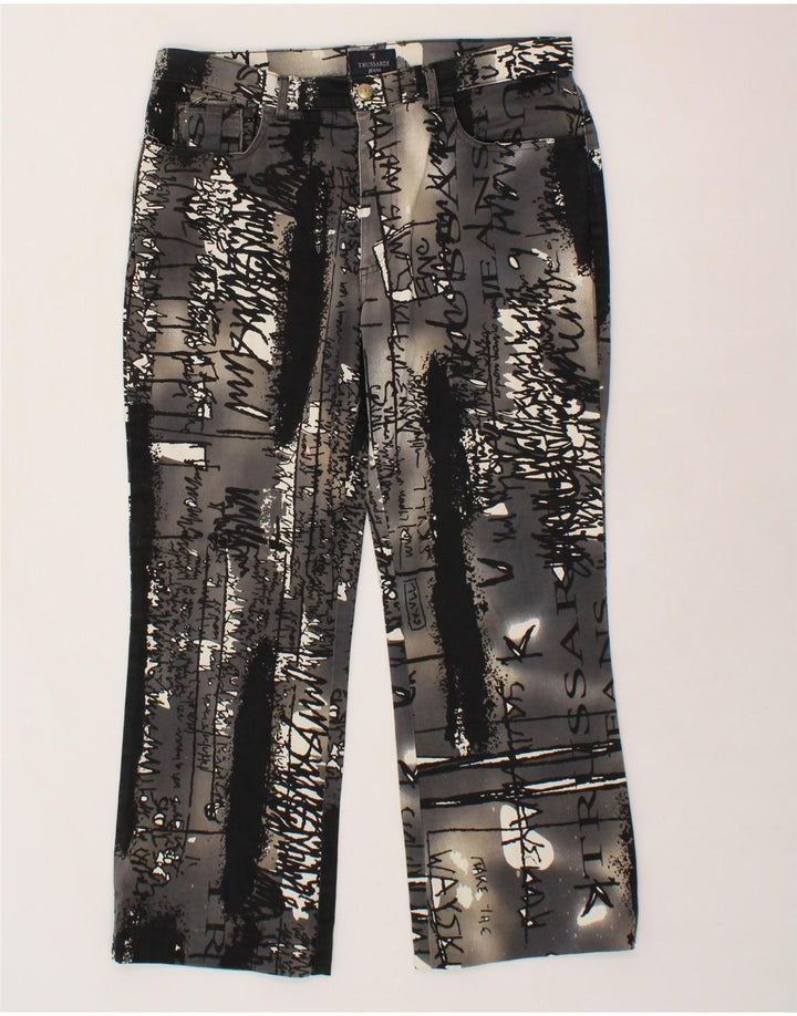 TRUSSARDI Womens Abstract Pattern Straight Casual Trousers W34 L26  Grey Vintage Trussardi and Second-Hand Trussardi from Messina Hembry 