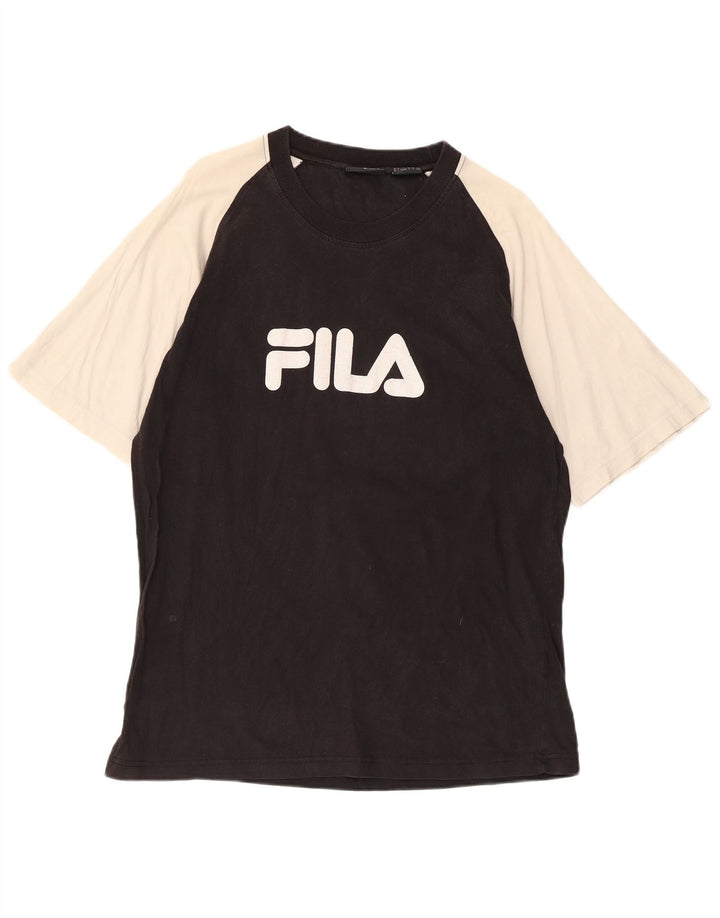 Мужская футболка с рисунком Fila, большая черная, с цветными блоками