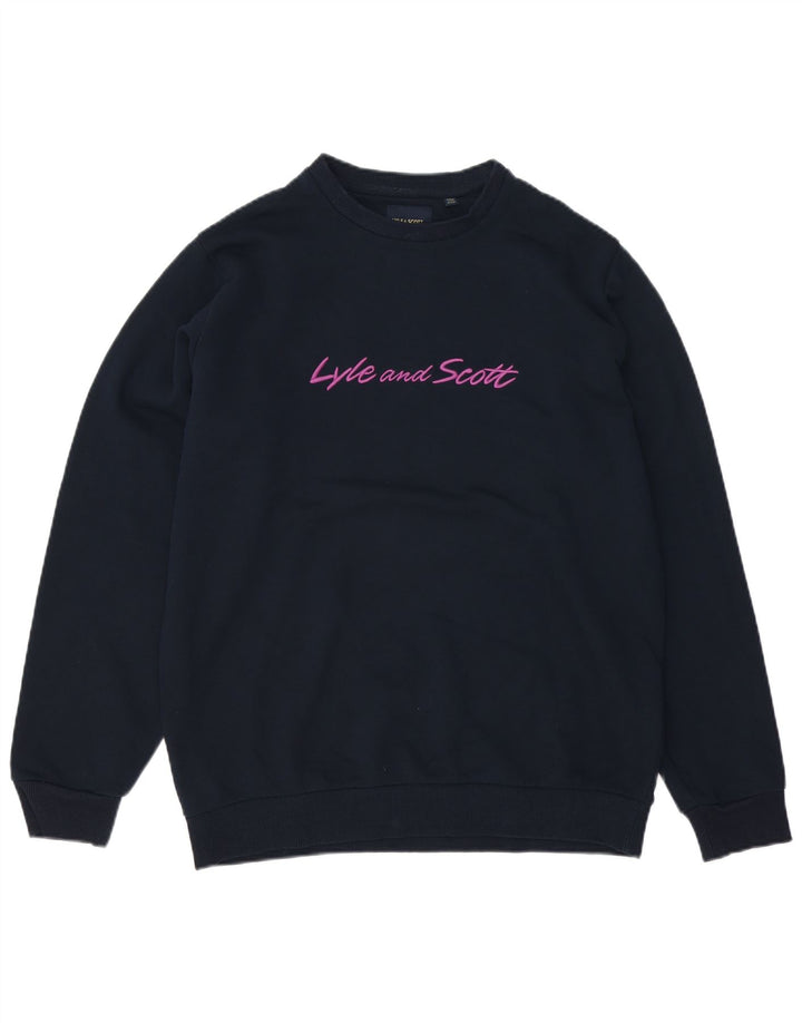 Мужской свободный свитшот с рисунком Lyle & Scott, средний темно-синий, хлопковый джемпер