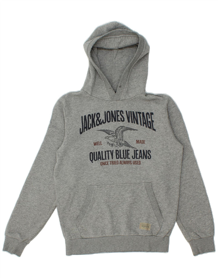 JACK & JONES Mens Graphic Hoodie Jumper Medium Grey Cotton Vintage Jack & Jones and Second-Hand Jack & Jones from Messina Hembry 