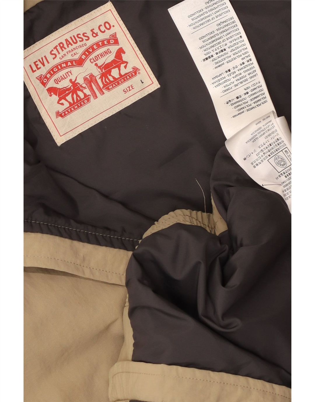 Мужская куртка-бомбер Levi's с графическим рисунком UK 40, большая, бежевая, с цветными блоками, полиамид