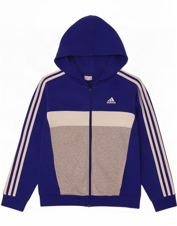Adidas Boys Zip Hoodie Sweater 9-10 Years Blue Colourblock Cotton