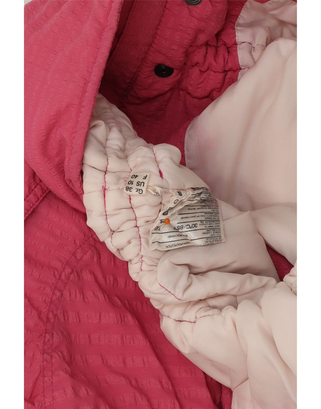 ВИНТАЖНАЯ женская утепленная куртка оверсайз, США 10, полиэстер в большую розовую полоску