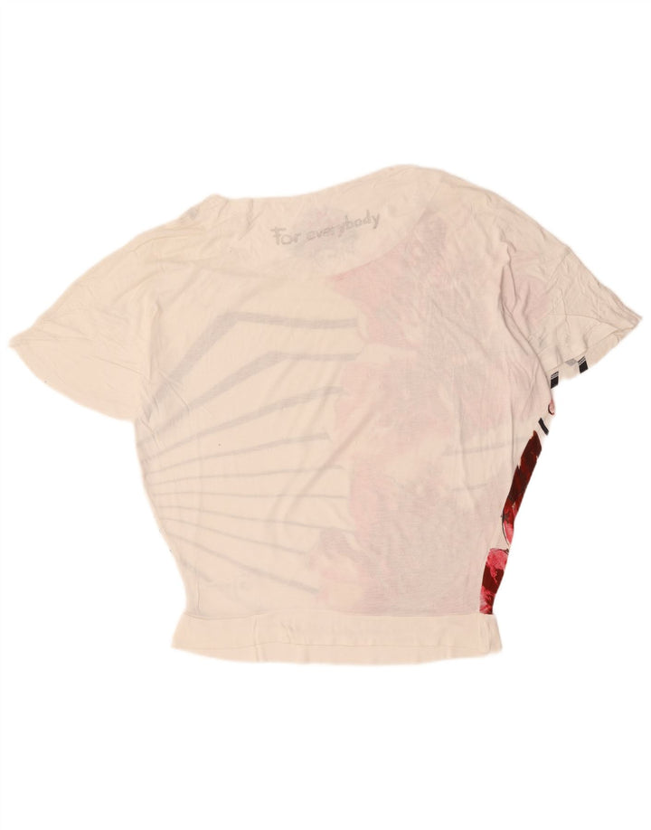 DESIGUAL Женская футболка с рисунком Top UK 16, большой белый цветочный хлопок