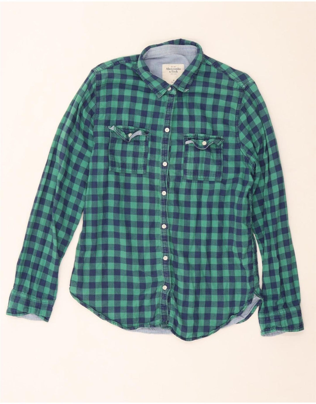 Рубашка женская ABERCROMBIE & FITCH UK 14, средний размер, бирюзовая клетка, хлопок