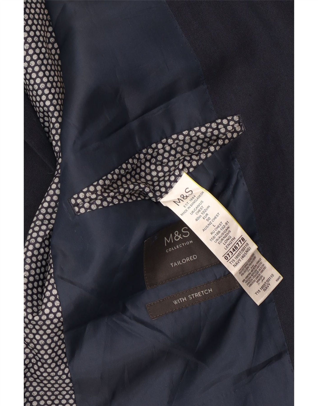 Мужской пиджак на двух пуговицах Marks & Spencer UK 40, средний темно-синий