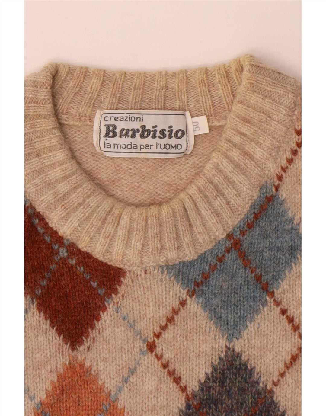 Мужской джемпер с круглым вырезом Barbisio IT 50 Medium Beige Argyle/Diamond