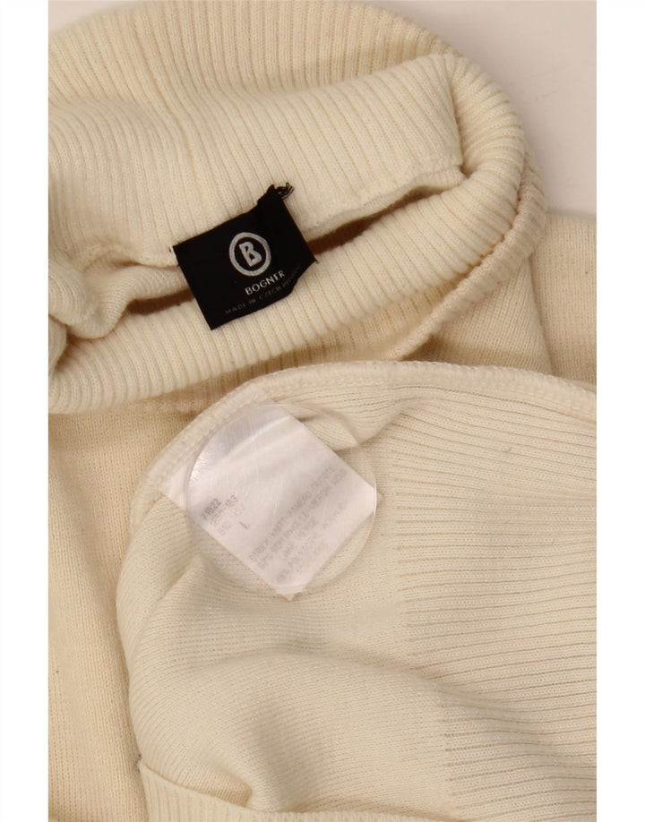 Женский джемпер с высоким воротником BOGNER, Великобритания, 16, большой, бежевый, шерсть с узором пейсли