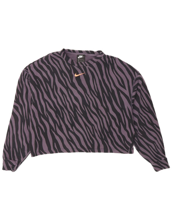 Nike Womens Crop Sweatshirt Jumper UK 10 Small Purple Animal Print