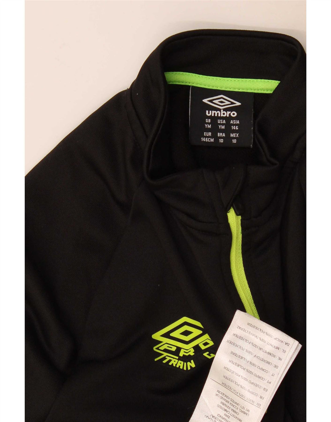 Топ Umbro для мальчиков с воротником на молнии и длинными рукавами, 9–10 лет, средний черный с цветными блоками