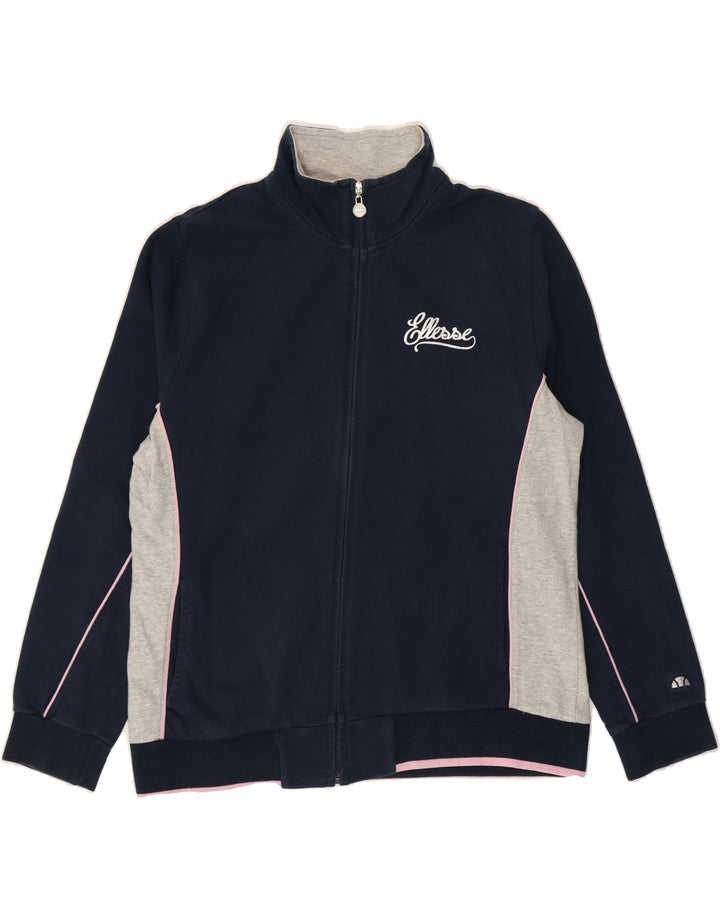 ELLESSE Womens Tracksuit Top Jacket UK 16 Large Navy Blue Colourblock Vintage Ellesse and Second-Hand Ellesse from Messina Hembry 