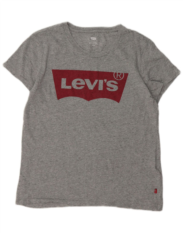 Женская футболка с рисунком Levi's Top UK 14, большой серый хлопок с крапинками