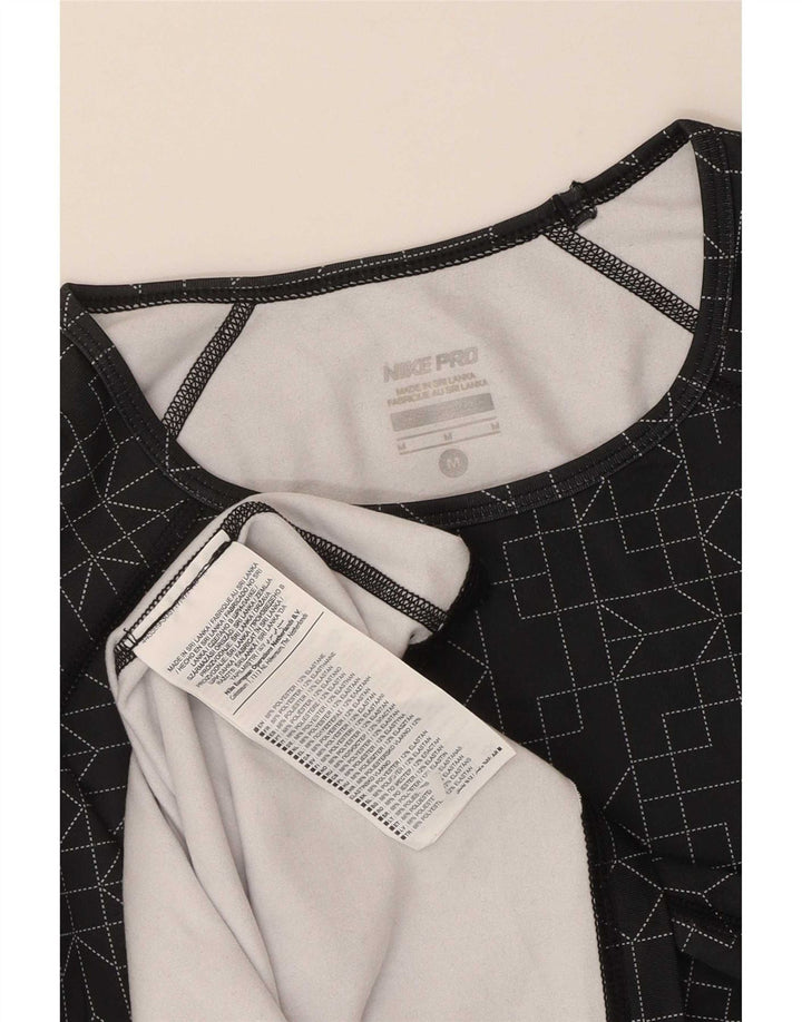 Женский топ Nike Dri Fit с длинным рукавом UK 12, средний черный, полиэстер с геометрическим рисунком
