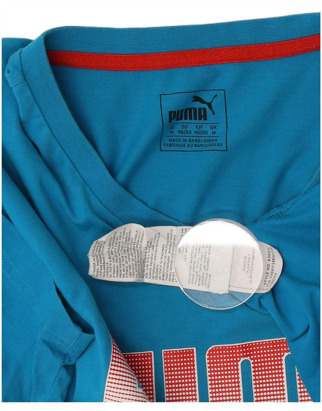 Мужская футболка с рисунком Puma, хлопковый топ среднего синего цвета