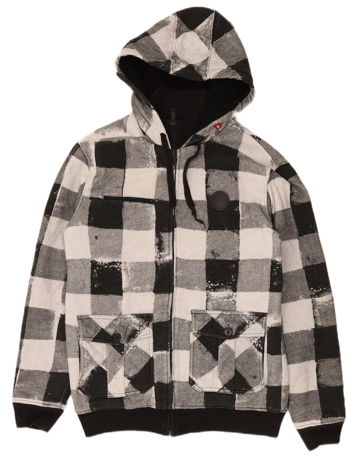 Quiksilver Мужской свитер с капюшоном на молнии, средний черный, хлопок в мелкую клетку