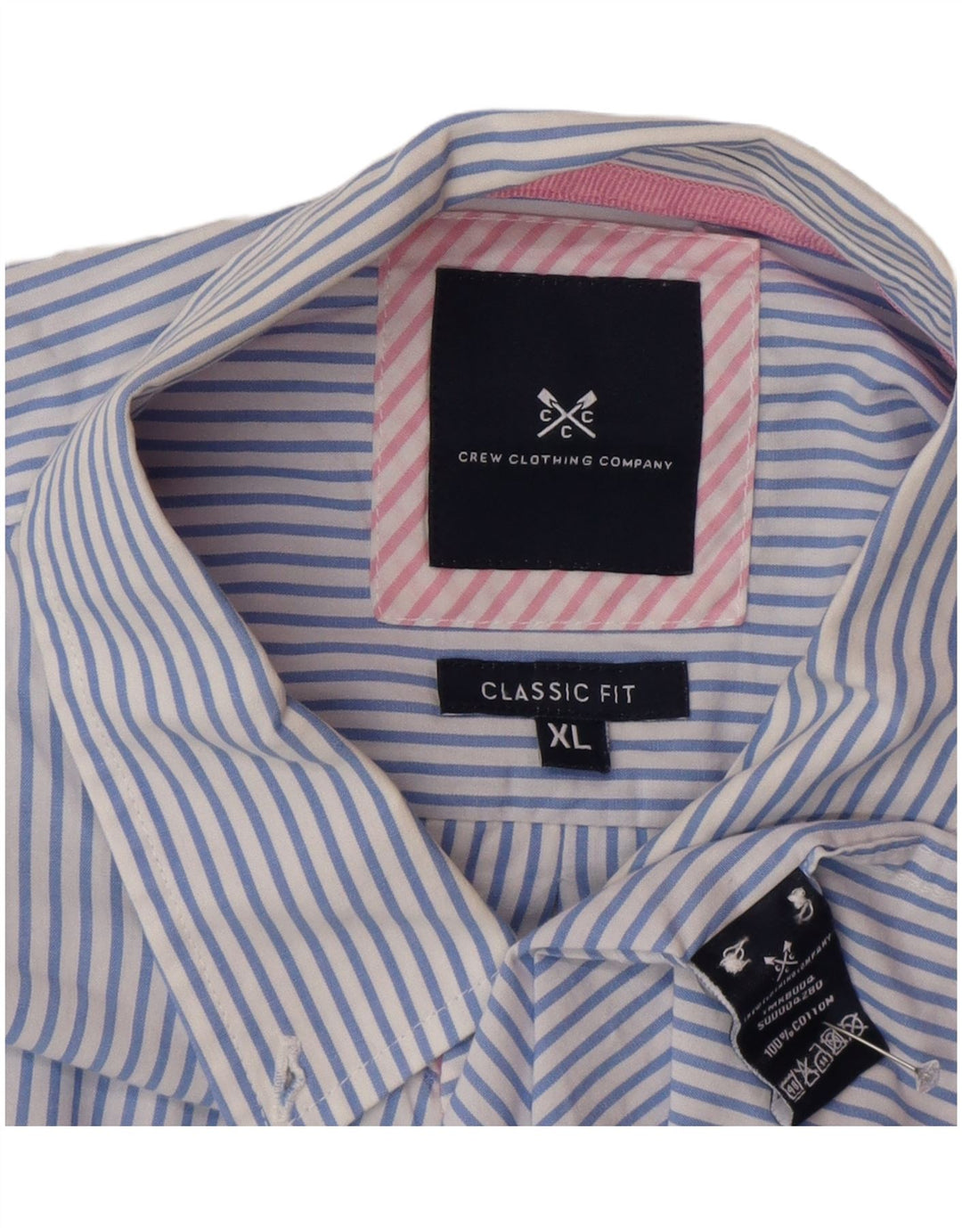 Crew Clothing Мужская рубашка классического кроя XL из хлопка в синюю полоску