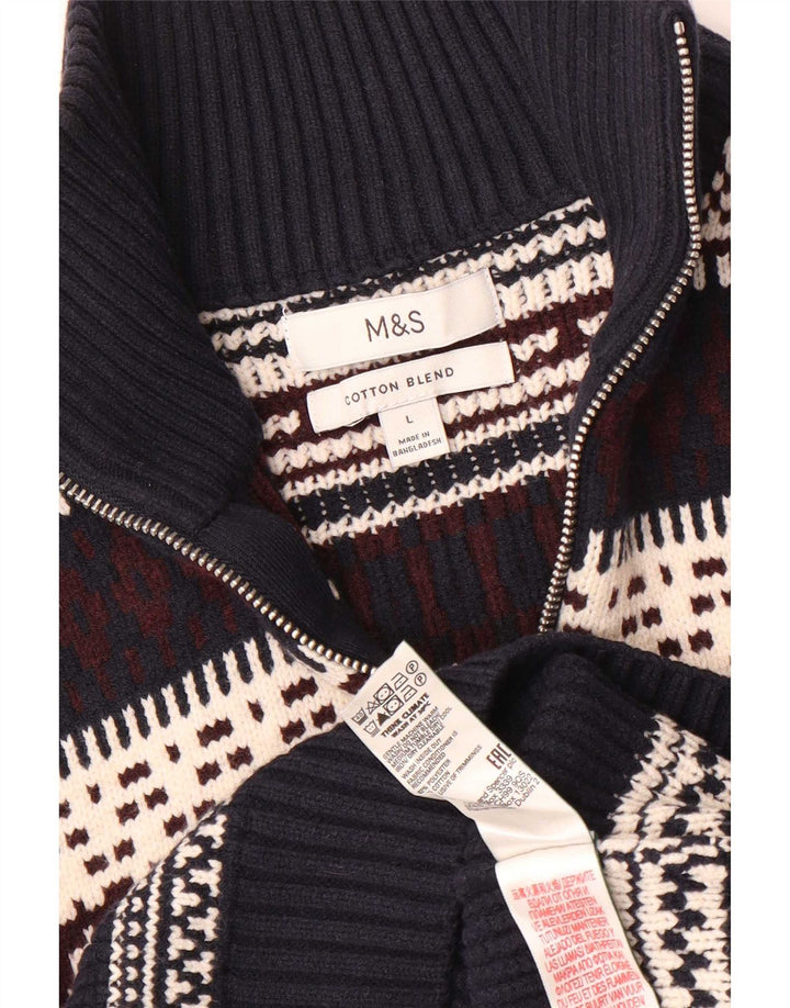 Мужской джемпер с воротником на молнии Marks & Spencer большой темно-синий Fair Isle