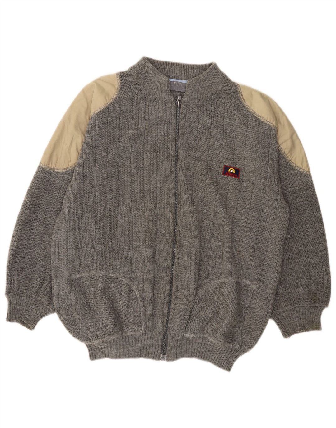 ВИНТАЖНЫЙ женский кардиган-свитер UK 18 XL Серый с цветными блоками