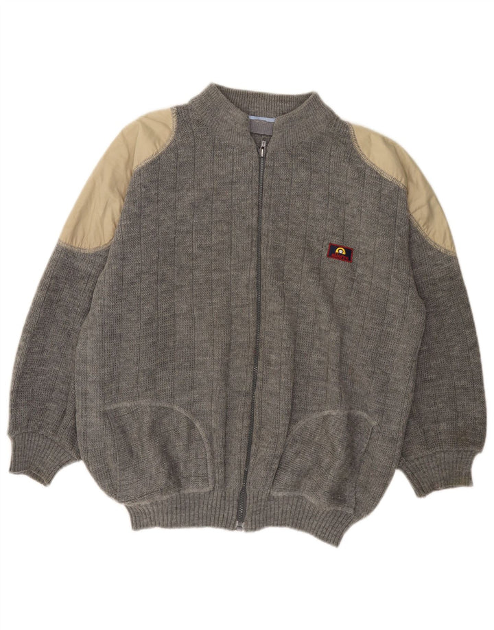 ВИНТАЖНЫЙ женский кардиган-свитер UK 18 XL Серый с цветными блоками