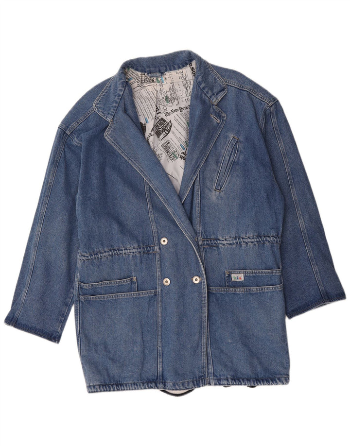 Винтажный женский удлиненный двубортный пиджак, Великобритания, 16, большой синий цвет