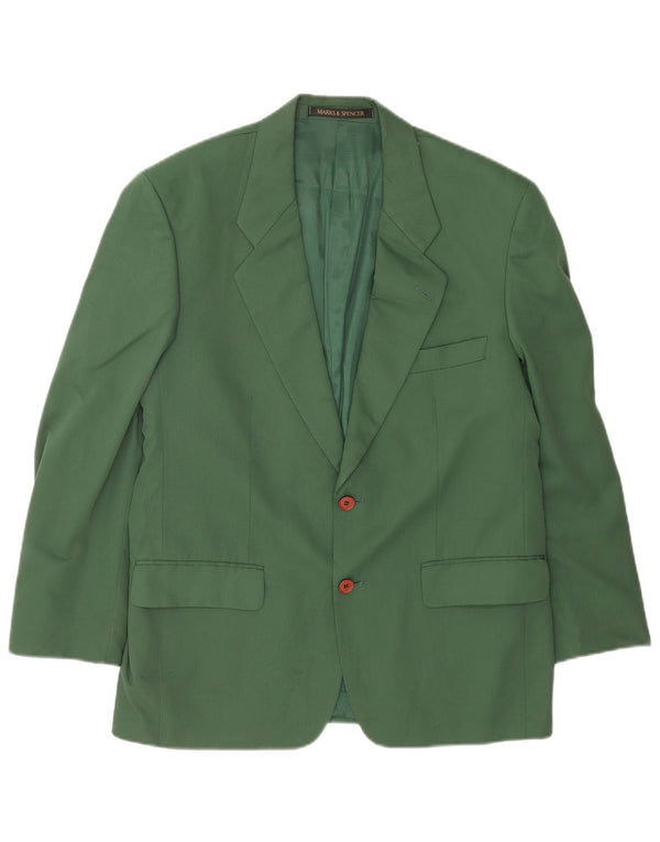 Marks & Spencer Mens 2 Button Blazer Jacket UK 40 Medium Green Polyester