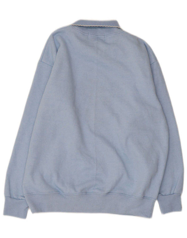 ВИНТАЖНЫЙ женский джемпер с воротником поло, Великобритания 14, средний синий с цветочным принтом бабочки