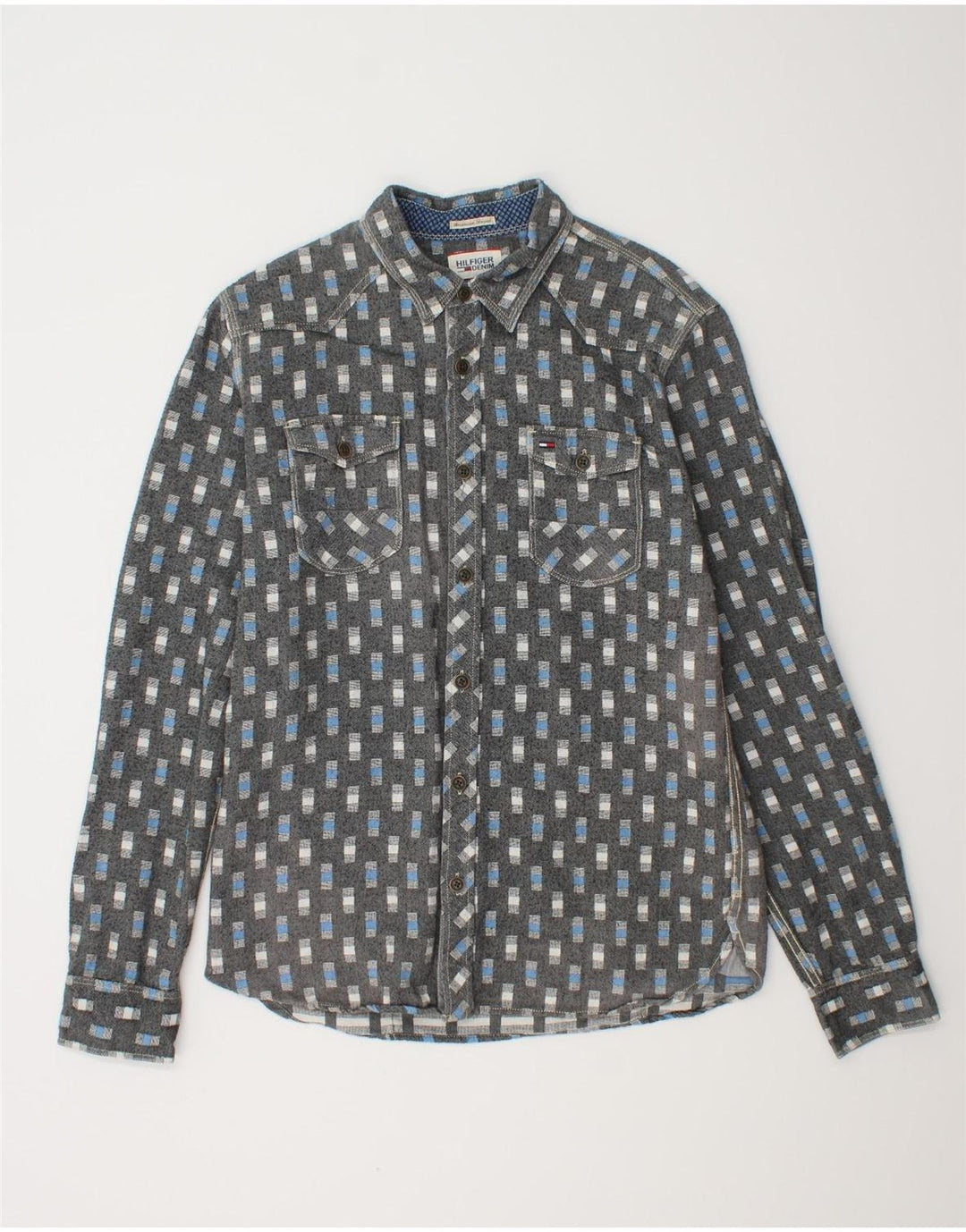 TOMMY HILFIGER Мужская рубашка большого размера из хлопка с геометрическим рисунком серого цвета