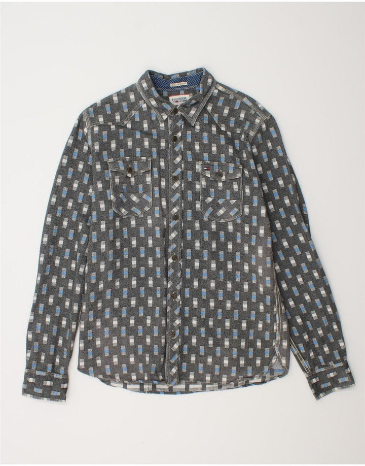 TOMMY HILFIGER Мужская рубашка большого размера из хлопка с геометрическим рисунком серого цвета