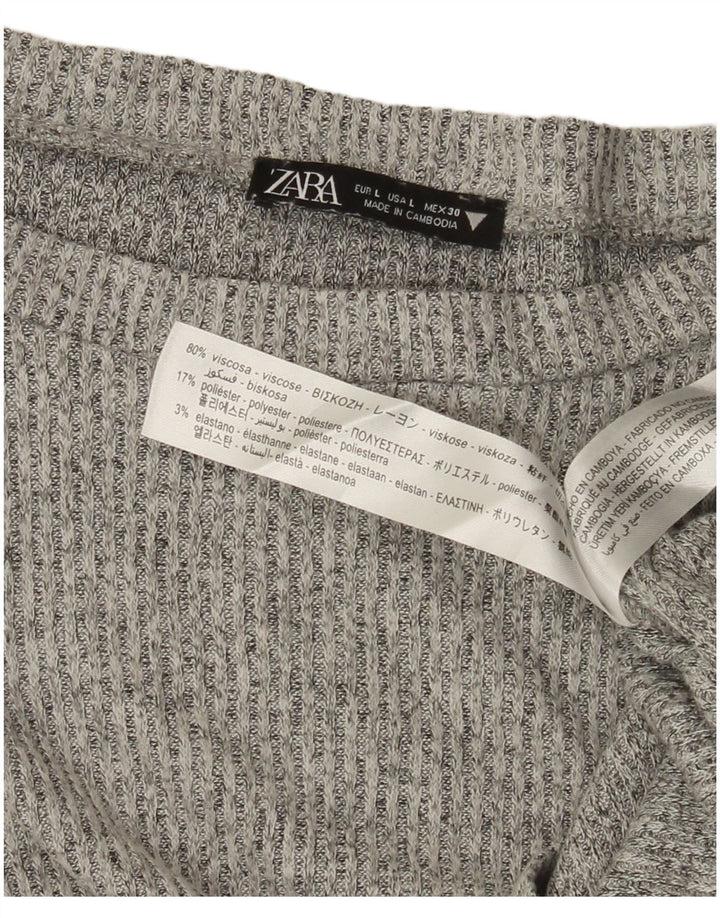 Женский укороченный свитер с вырезом лодочкой ZARA UK 14, большой серый вискоза