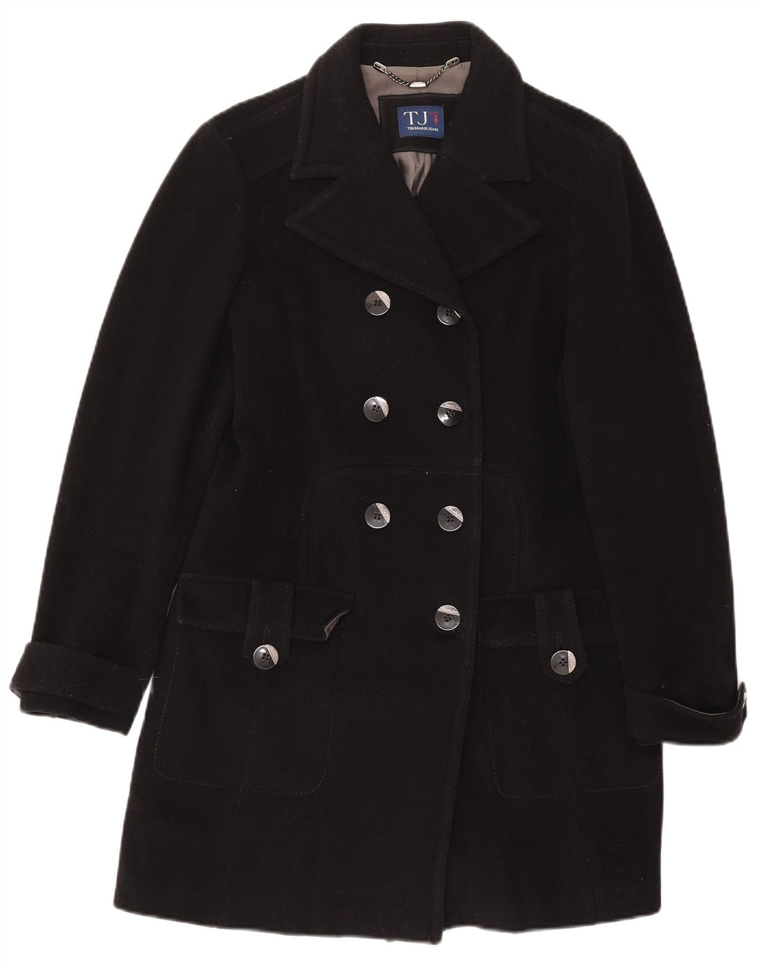 Trussardi Jeans Женское двубортное пальто IT 44 Medium Black Wool