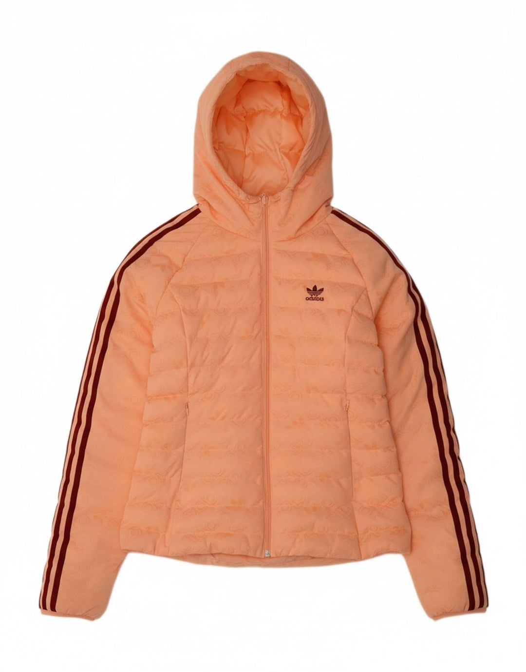 ADIDAS Womens Hooded Padded Jacket UK 12 Medium Orange Polyester Sports