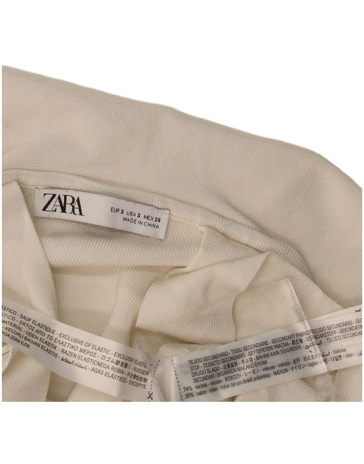 Женский укороченный топ на бретельках с оборками спереди Zara UK 8, маленький цвет из вискозы белого цвета