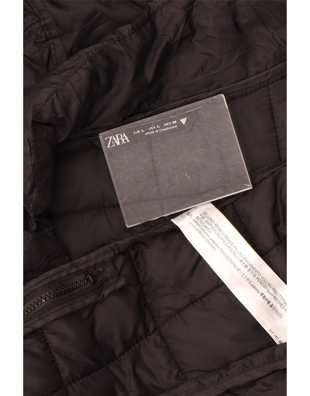 Женское стеганое пальто с капюшоном ZARA UK 16, большой черный полиэстер