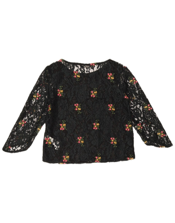 Женский кружевной прозрачный топ с рукавом 3/4 ZARA UK 6 XS Темно-синий с цветочным принтом