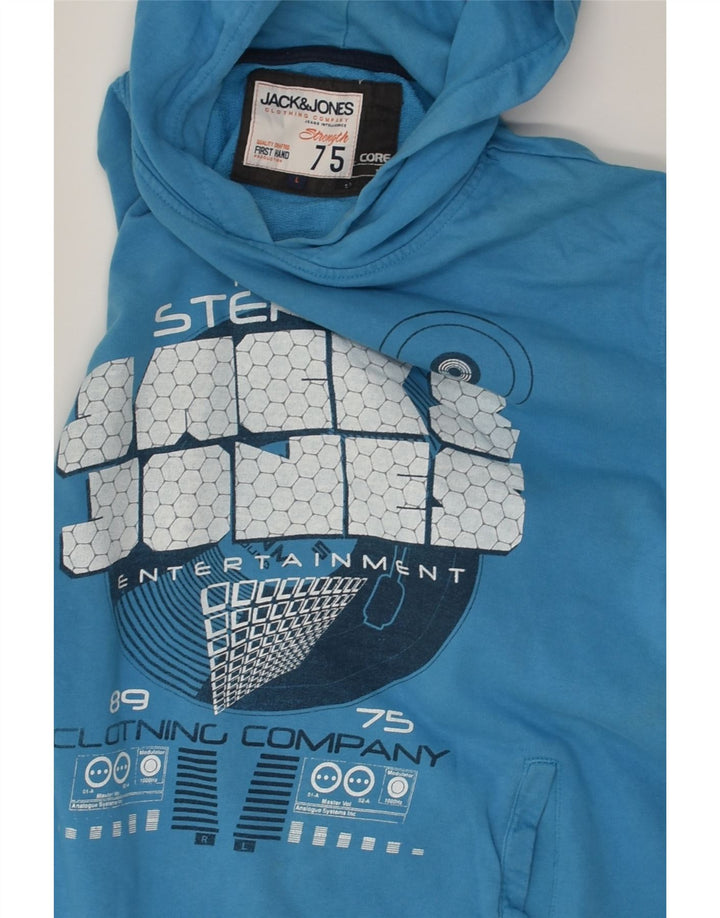 JACK & JONES Mens Graphic Hoodie Jumper Large Blue Cotton | Vintage Jack & Jones | Thrift | Second-Hand Jack & Jones | Used Clothing | Messina Hembry 