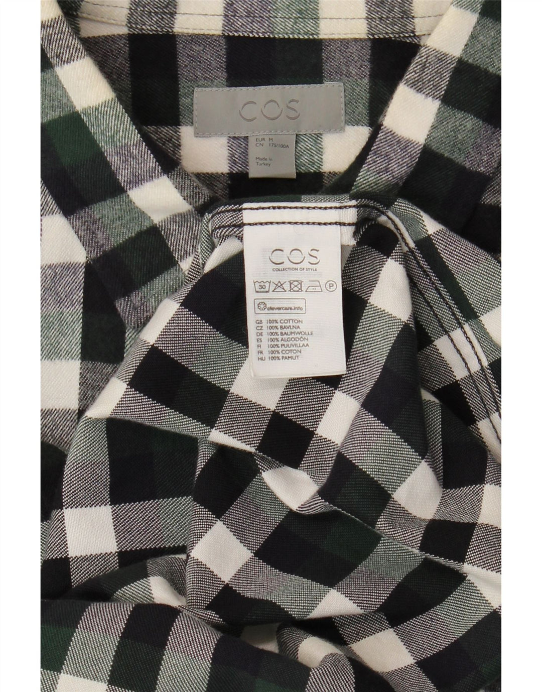 Cos Мужская фланелевая рубашка среднего размера, зеленая клетка, хлопок