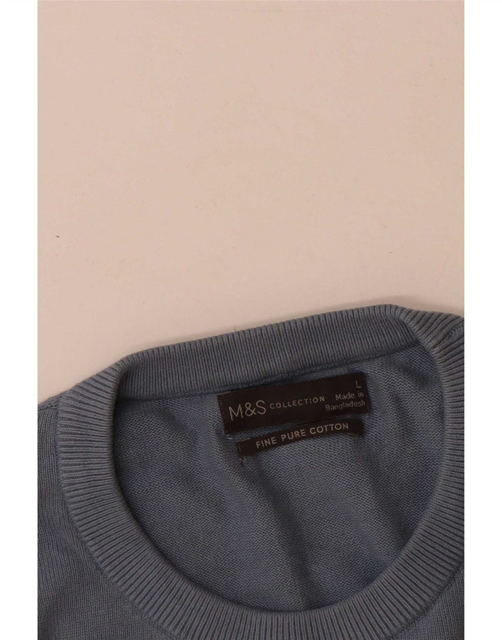 Мужской джемпер с круглым вырезом Marks & Spencer, большой синий хлопковый свитер
