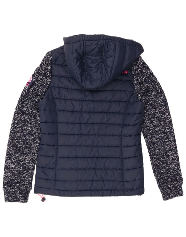 Женская утепленная куртка с капюшоном Superdry UK 8, маленькая, темно-синяя, из полиэстера с крапинками