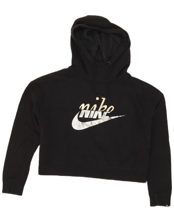 Женский укороченный джемпер с капюшоном большого размера Nike UK 10, маленький черный хлопковый