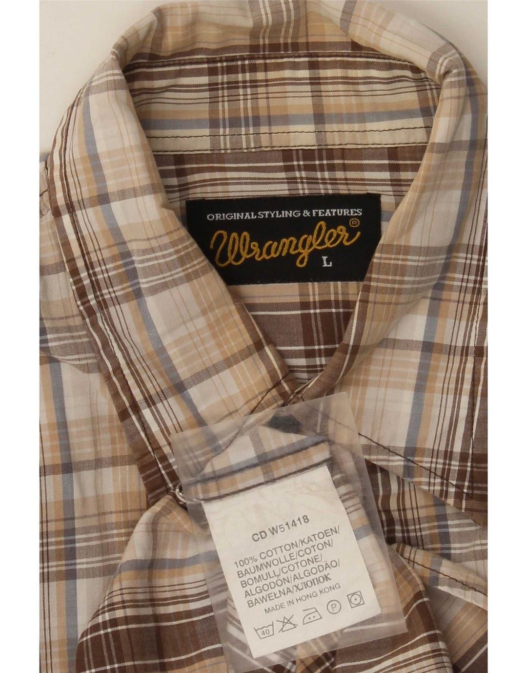 Мужская рубашка Wrangler в крупную бежевую клетку из хлопка