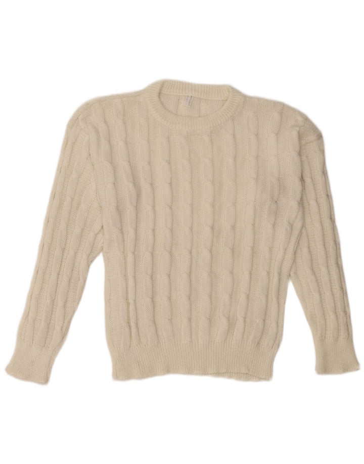 ВИНТАЖНЫЙ женский джемпер с круглым вырезом, Великобритания 14, средний размер, белая шерсть