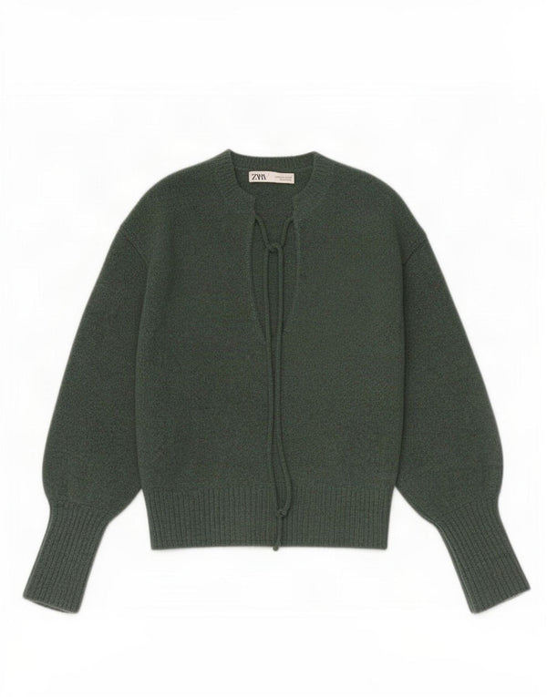 Женский укороченный джемпер с v-образным вырезом Zara UK 12, средний зеленый акрил