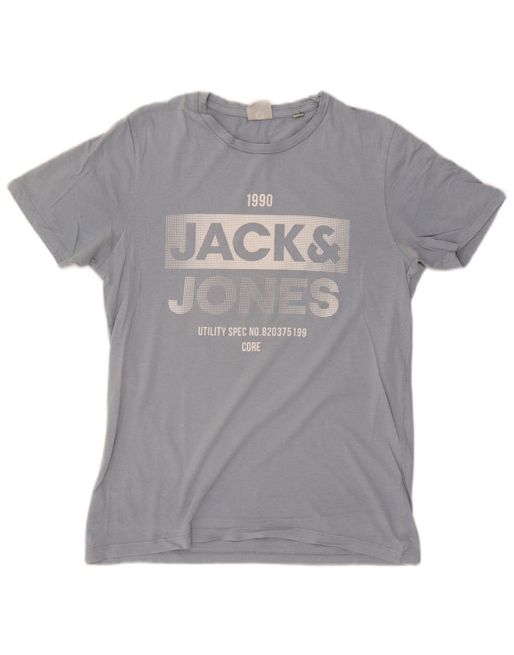 Мужская футболка с рисунком Jack & Jones, хлопковый топ среднего синего цвета