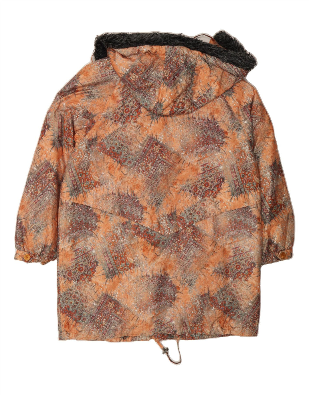 VINTAGE Womens Abstract Pattern Hooded Overcoat UK 18 XL Brown Polyester Vintage Vintage and Second-Hand Vintage from Messina Hembry 