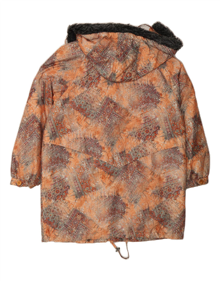 VINTAGE Womens Abstract Pattern Hooded Overcoat UK 18 XL Brown Polyester Vintage Vintage and Second-Hand Vintage from Messina Hembry 